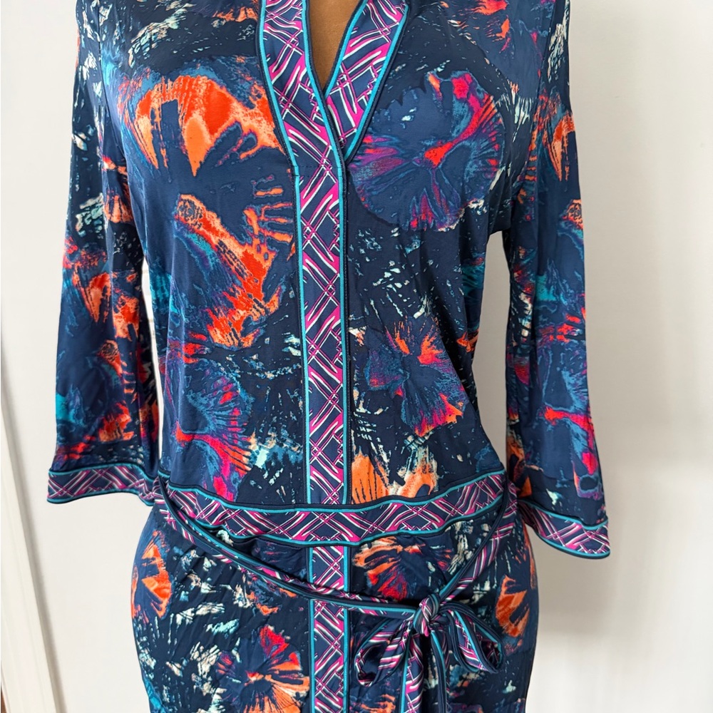 BCBG Max Azaria Fireworks Mod Shirt Dress Tie Waist Y2K Medium 6 8 10 Vintage